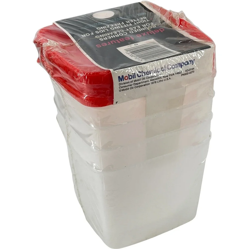 Vintage Kordite Freezer Containers 1.5 Pint Set of 4 Red Lids 1978 New Sealed